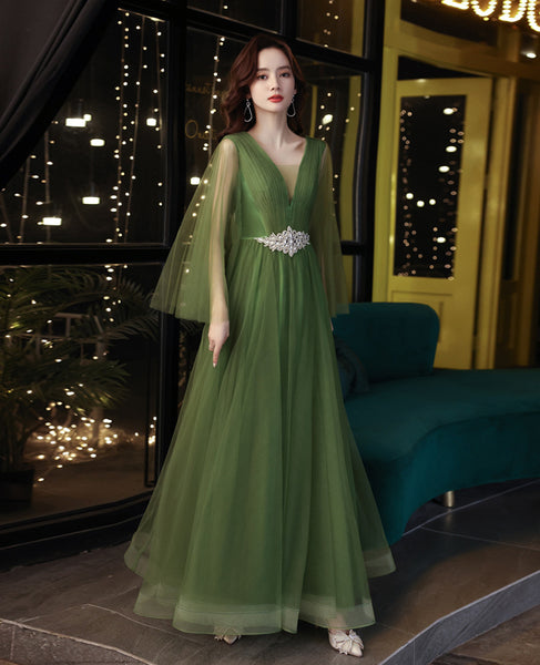Luxury High End Temperament Banquet Green Sleeveless Long Fairy Evening Prom Dress