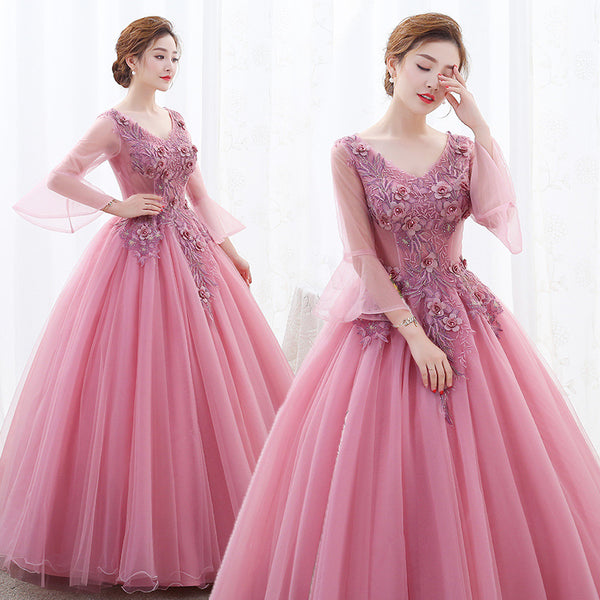 Elegant Evening Stage Short Sleeve Embroidered A line Princess Tutu Skirt Long Dress Gauze Gown