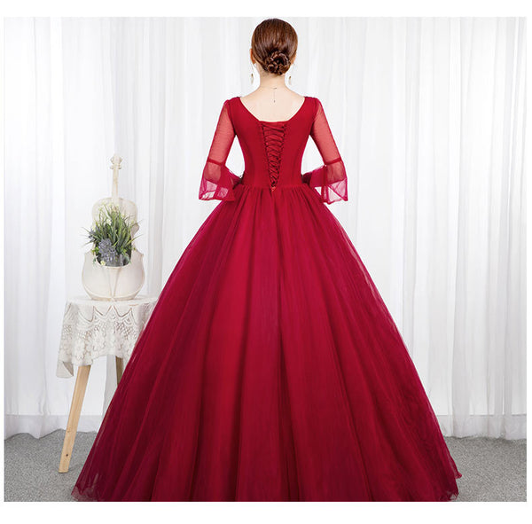 Elegant Evening Stage Short Sleeve Embroidered A line Princess Tutu Skirt Long Dress Gauze Gown