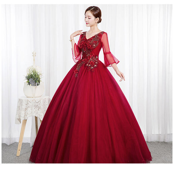 Elegant Evening Stage Short Sleeve Embroidered A line Princess Tutu Skirt Long Dress Gauze Gown