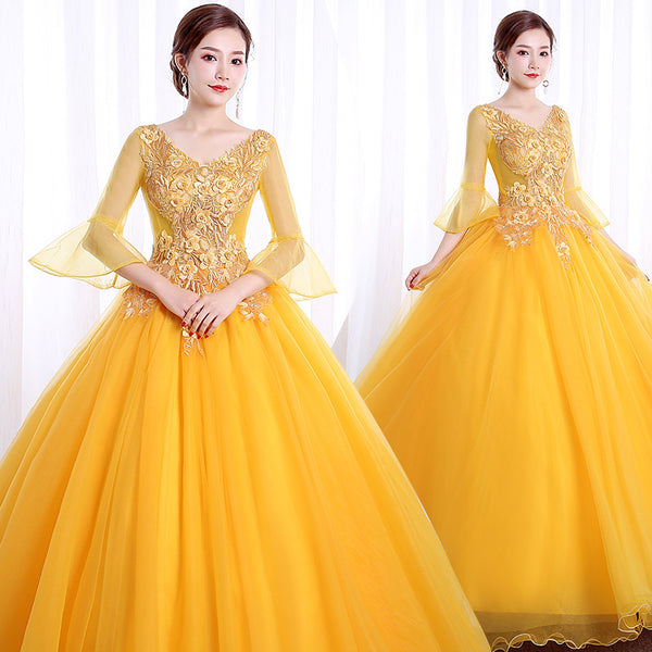 Elegant Evening Stage Short Sleeve Embroidered A line Princess Tutu Skirt Long Dress Gauze Gown