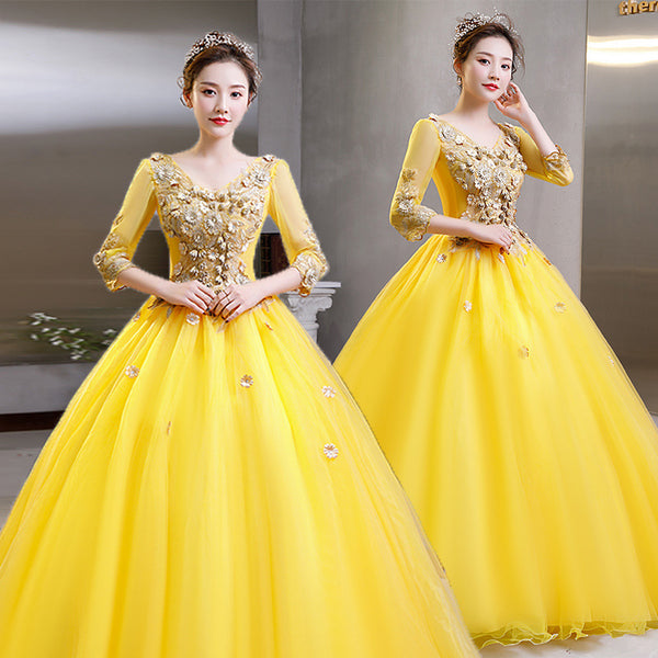 Elegant Evening Stage Short Sleeve Embroidered A line Princess Tutu Skirt Long Dress Gauze Gown
