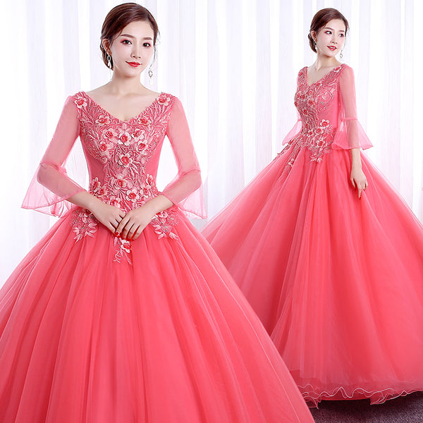 Elegant Evening Stage Short Sleeve Embroidered A line Princess Tutu Skirt Long Dress Gauze Gown