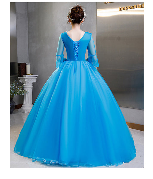 Elegant Evening Stage Short Sleeve Embroidered A line Princess Tutu Skirt Long Dress Gauze Gown