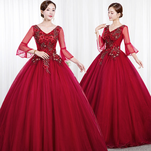 Elegant Evening Stage Short Sleeve Embroidered A line Princess Tutu Skirt Long Dress Gauze Gown