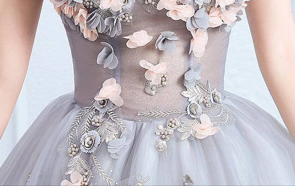 Elegant Evening Stage Off Shoulder Floral Embroidered A line Princess Skirt Long Dress Ball Gauze Gown