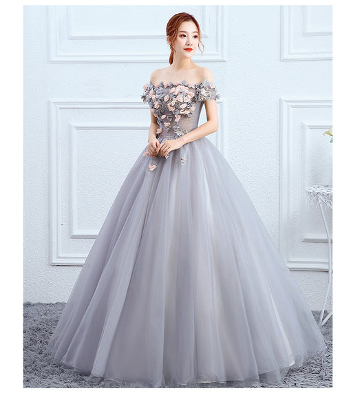 Elegant Evening Stage Off Shoulder Floral Embroidered A line Princess Skirt Long Dress Ball Gauze Gown