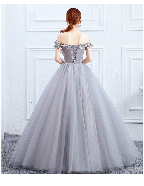 Elegant Evening Stage Off Shoulder Floral Embroidered A line Princess Skirt Long Dress Ball Gauze Gown
