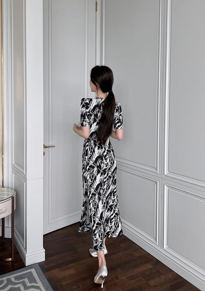 Summer Women Temperament Short Sleeves VNeck Wrap Side Slit Long Dress