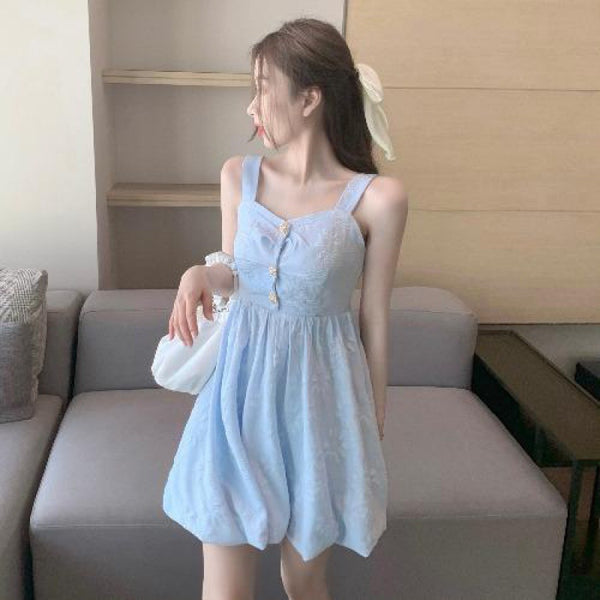 Retro Temperament Sweetie Women Sleeveless Sling High Waist Holiday Beach Dress