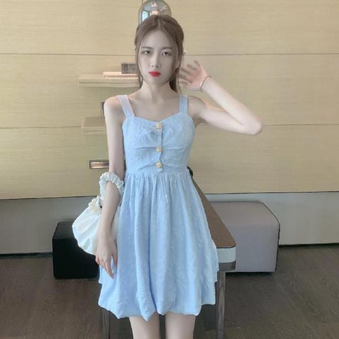 Retro Temperament Sweetie Women Sleeveless Sling High Waist Holiday Beach Dress