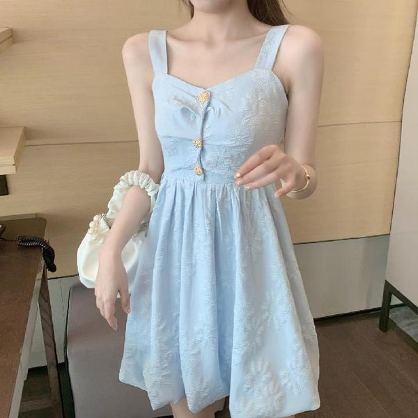 Retro Temperament Sweetie Women Sleeveless Sling High Waist Holiday Beach Dress