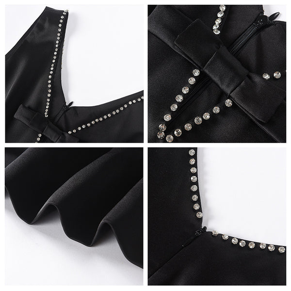 Luxury Elegant Sleeveless Cosmetic Diamond Deep V Neck Waist Party Dress