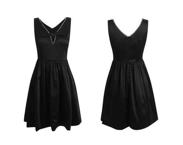 Luxury Elegant Sleeveless Cosmetic Diamond Deep V Neck Waist Party Dress