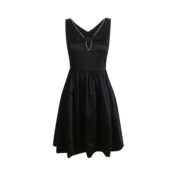 Luxury Elegant Sleeveless Cosmetic Diamond Deep V Neck Waist Party Dress