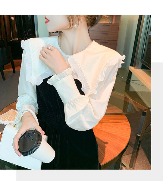 Large Size Retro Puff Sleeve Ruffled Mid Length Temperament Soft Smooth Dress