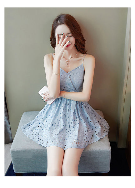 Sweetie Charm Attractive Chic Lady Sleeveless Lace Spaghetti Strap Mini Dress