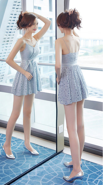Sweetie Charm Attractive Chic Lady Sleeveless Lace Spaghetti Strap Mini Dress