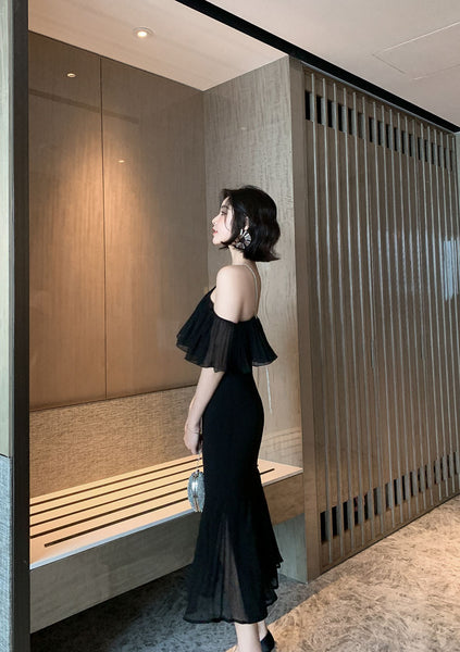 Summer Elegant Women Sexy Off Shoulder Halter Neck Ruffled Waist Mermaid Dress