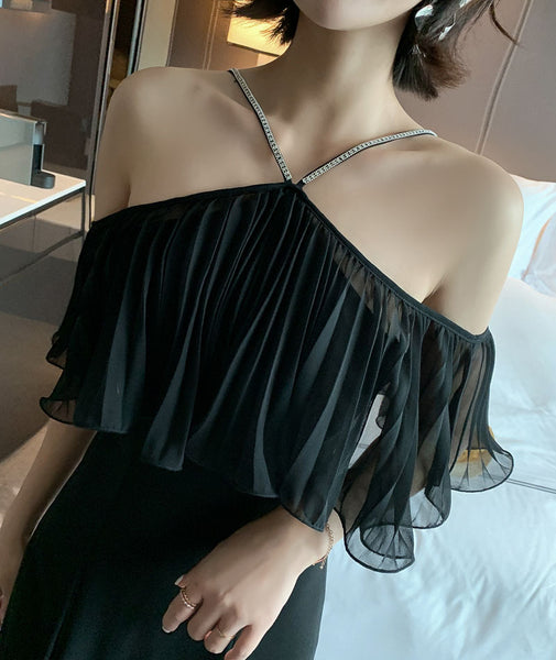 Summer Elegant Women Sexy Off Shoulder Halter Neck Ruffled Waist Mermaid Dress