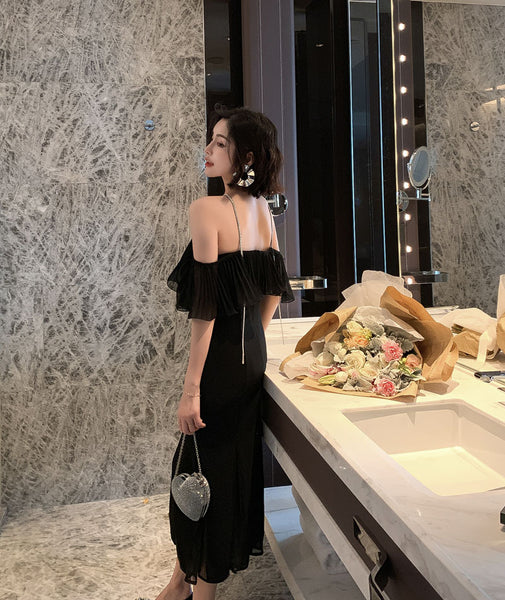 Summer Elegant Women Sexy Off Shoulder Halter Neck Ruffled Waist Mermaid Dress