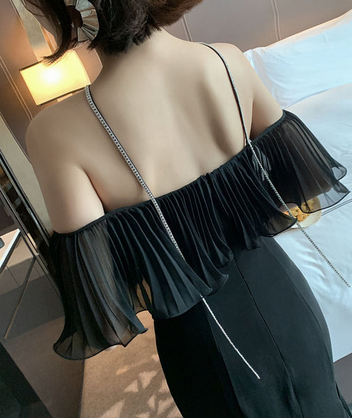 Summer Elegant Women Sexy Off Shoulder Halter Neck Ruffled Waist Mermaid Dress