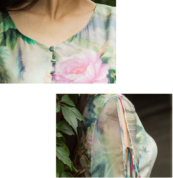 Trendy Summer Short Sleeve Floral Printed Faux Georgette Maxi Large Swing Dress