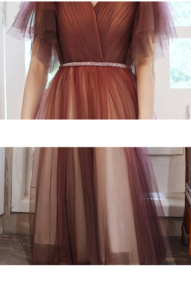 Purple Evening High End Elegant Temperament Banquet V Neck Women A Line Prom Embroidery Dress