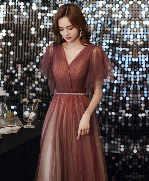 Purple Evening High End Elegant Temperament Banquet V Neck Women A Line Prom Embroidery Dress