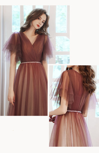 Purple Evening High End Elegant Temperament Banquet V Neck Women A Line Prom Embroidery Dress