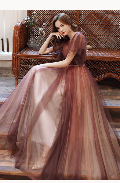 Purple Evening High End Elegant Temperament Banquet V Neck Women A Line Prom Embroidery Dress