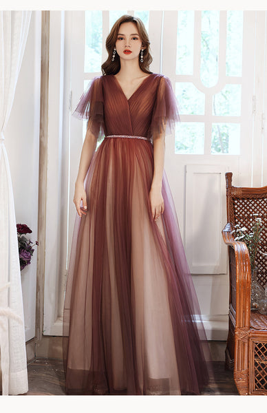 Purple Evening High End Elegant Temperament Banquet V Neck Women A Line Prom Embroidery Dress
