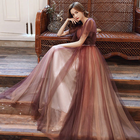 Purple Evening High End Elegant Temperament Banquet V Neck Women A Line Prom Embroidery Dress