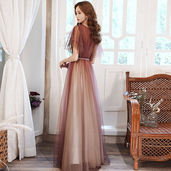 Purple Evening High End Elegant Temperament Banquet V Neck Women A Line Prom Embroidery Dress