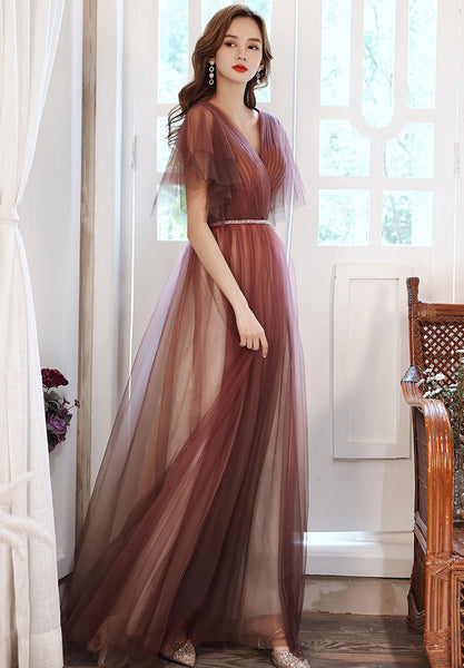 Purple Evening High End Elegant Temperament Banquet V Neck Women A Line Prom Embroidery Dress