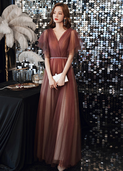 Purple Evening High End Elegant Temperament Banquet V Neck Women A Line Prom Embroidery Dress