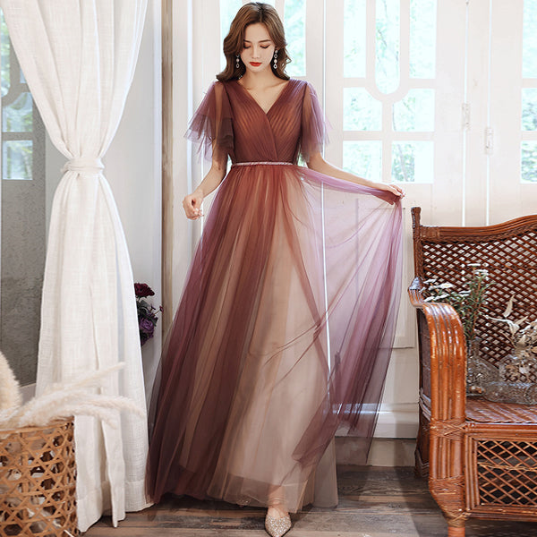 Purple Evening High End Elegant Temperament Banquet V Neck Women A Line Prom Embroidery Dress