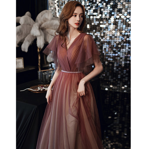 Purple Evening High End Elegant Temperament Banquet V Neck Women A Line Prom Embroidery Dress