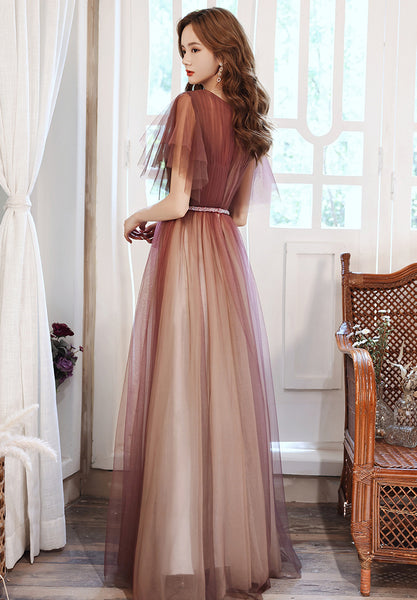 Purple Evening High End Elegant Temperament Banquet V Neck Women A Line Prom Embroidery Dress