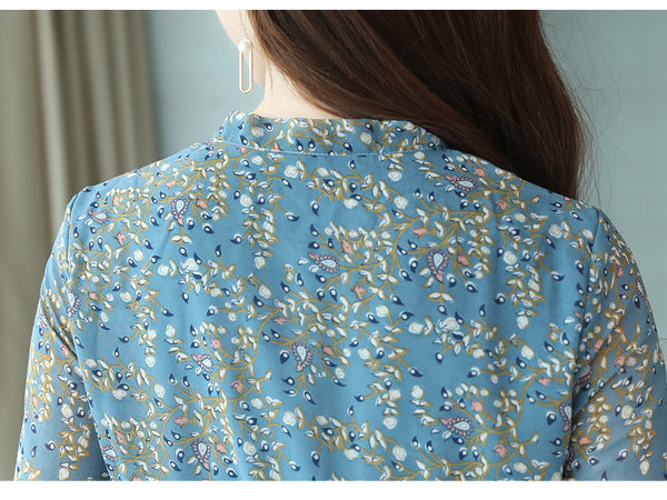 Vintage Retro Temperament Elegant Chiffon Big Swing Floral Long Midi Pleated Party Dress