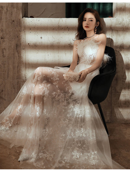 Elegant Evening Party Half Sleeves Black Long Short Embroidery Knee Length Irregular Hem Dress