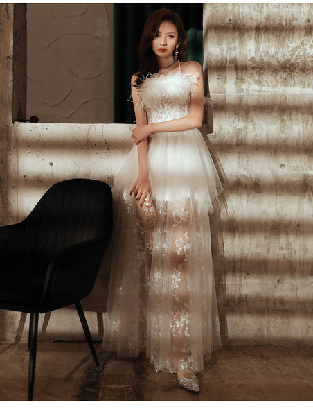 Elegant Evening Party Half Sleeves Black Long Short Embroidery Knee Length Irregular Hem Dress