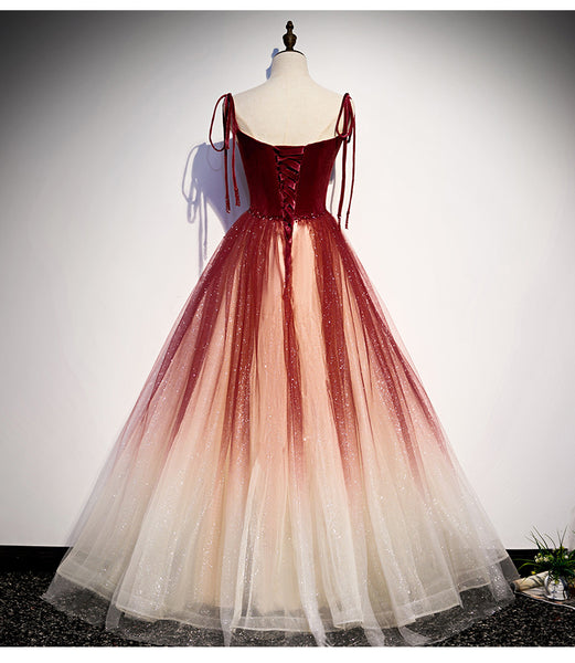 Fairy Chic Beautiful Red Gradient Color Change Spaghetti Strap Sleeveless Prom Dresses