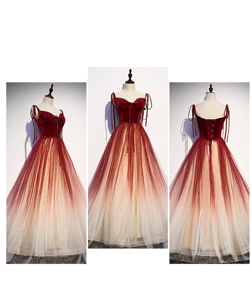 Fairy Chic Beautiful Red Gradient Color Change Spaghetti Strap Sleeveless Prom Dresses