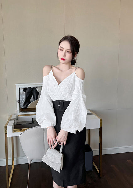 Charm Fashionable Temperament Spring Off Shoulder Puff Sleeves Pencil Dress