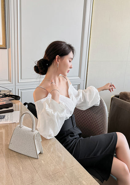 Charm Fashionable Temperament Spring Off Shoulder Puff Sleeves Pencil Dress