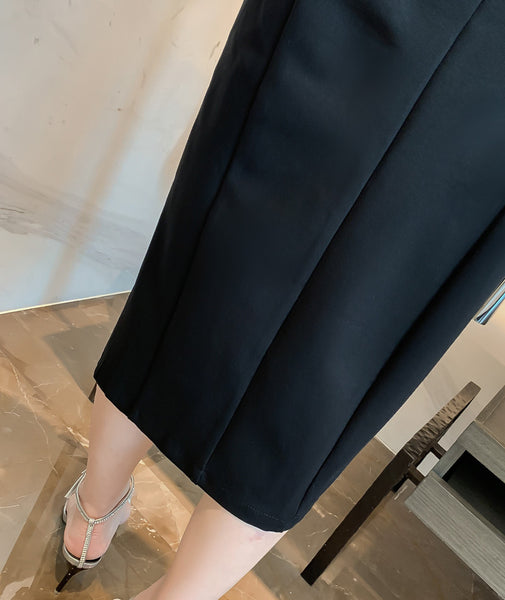 Evening Temperament Office Ladies OL Off Shoulder Front Bow Side Slit Pencil Black Dress