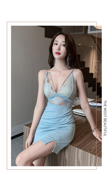 Nightclub Party KTV Sexy Women Deep Low V Cut Strapless Temperament Princess Sheath Short Dress