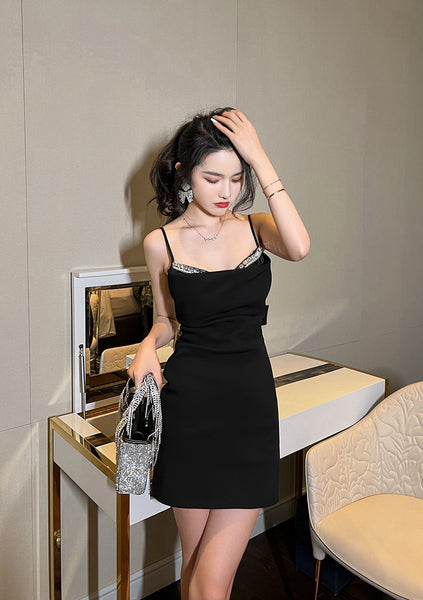 Sexy Simple Design Sold Black White Color Off Shoulder Tube Top Spaghetti Strap Mini Dress