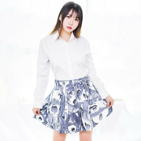 2D Cute Japanese Comics Anime Costume printing Sexy Mid Waist Pleated Maxi Skirt